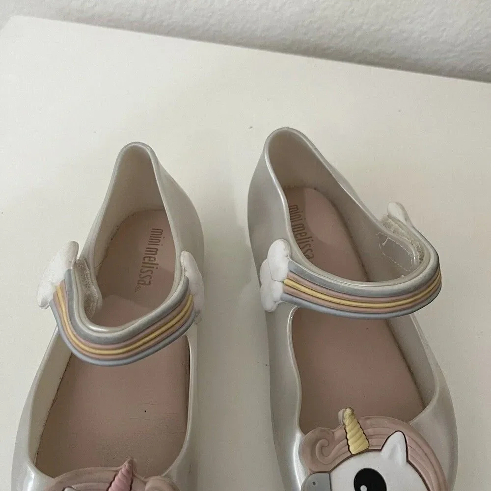 Mini Melissa Ultragirl White Pearl Unicorn Rainbow Shoes Toddler Girls Size 9
